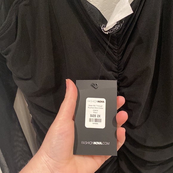 NEW Sexy Black See Through Ruched Midi Dress Plus Size 2x by Fashion Nova NWT - Picture 14 of 15